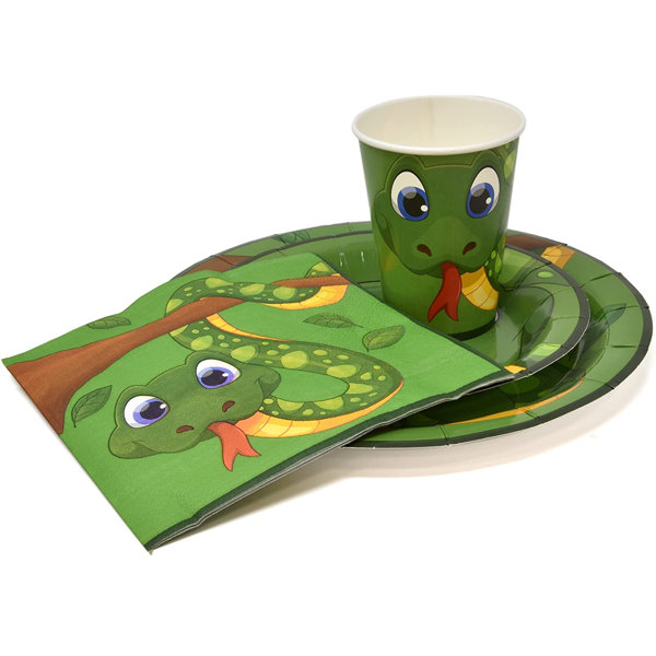 Yunni Reptile Snake Party Supplies Tableware Set 24Paper Plates 24Plate